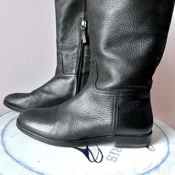 Massimo Dutti Black Pebbled Leather Women’s Knee High Riding Boots EU 37 US 6.5 - Picture 2 of 12